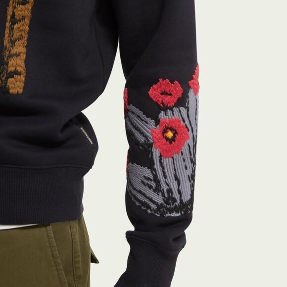 Embroidered Crewneck Sweatshirt Navy Botanicals Palm Tree Men's Medium - Picture 5 of 7